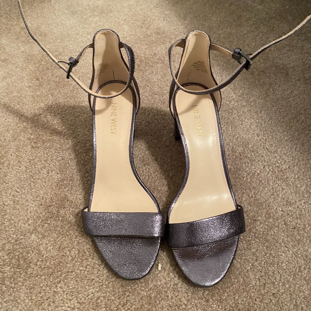 Nine West Metallic Silver Block Heel Sandals